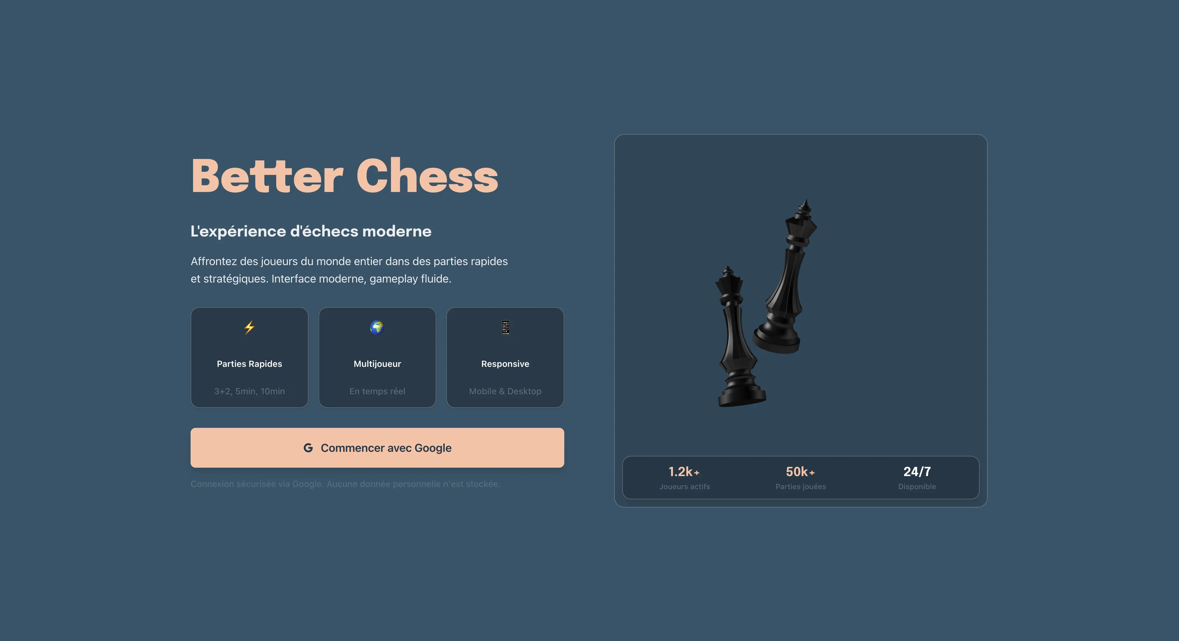 Aperçu du projet Better Chess, jeu d'échecs en ligne
